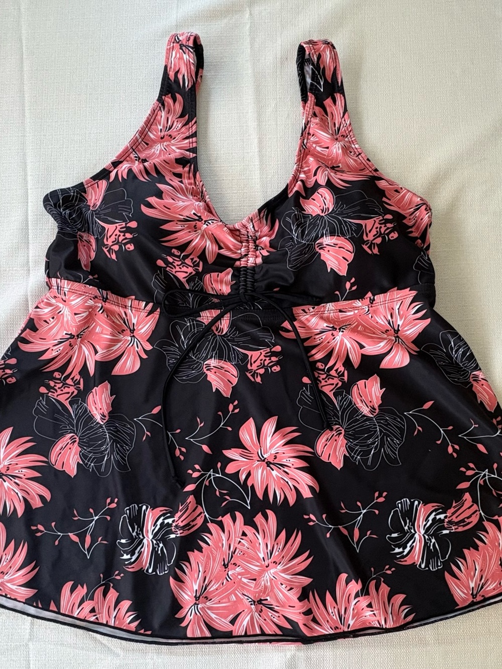 Woman Black & Pink Floral One-Piece Swimsuit top